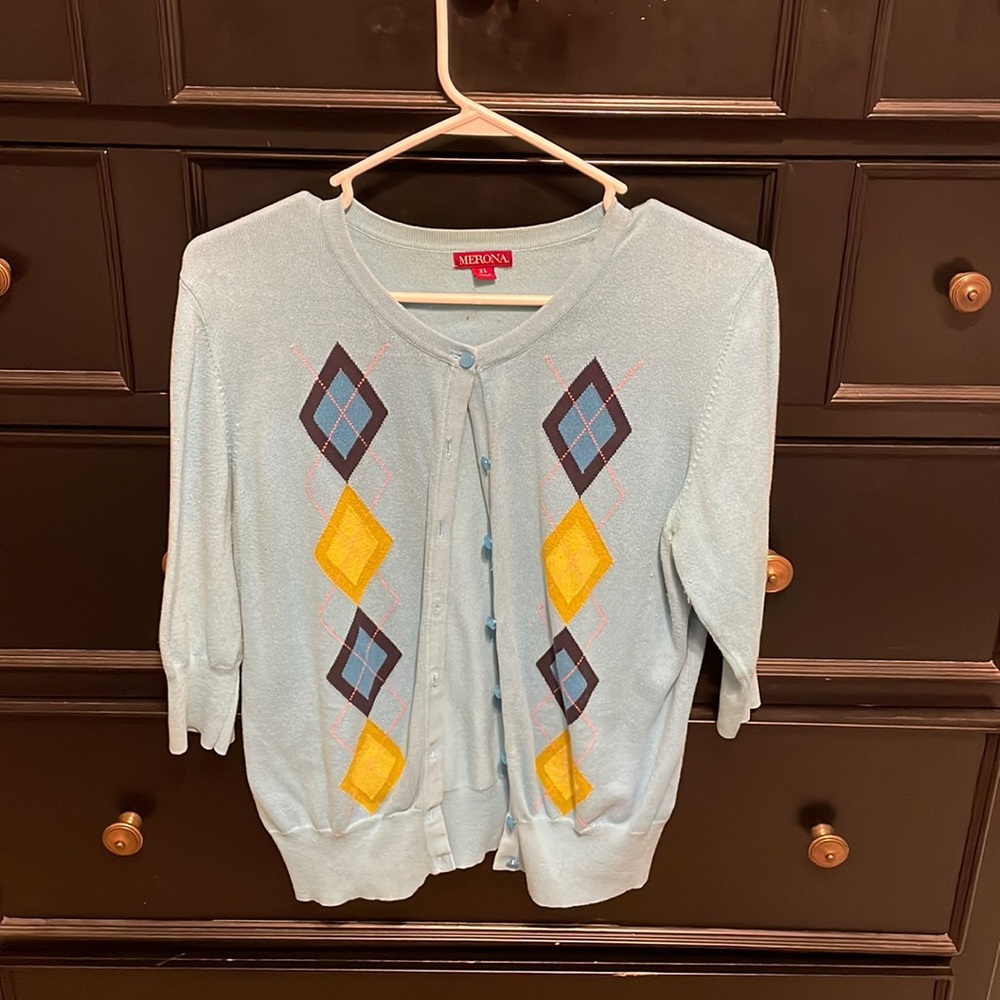 Argyle Cardigan - 3/4 Sleeve